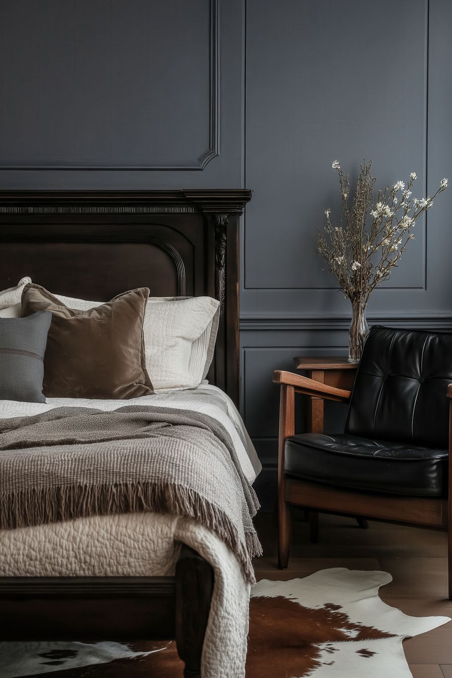 Elegant dark-themed bedroom